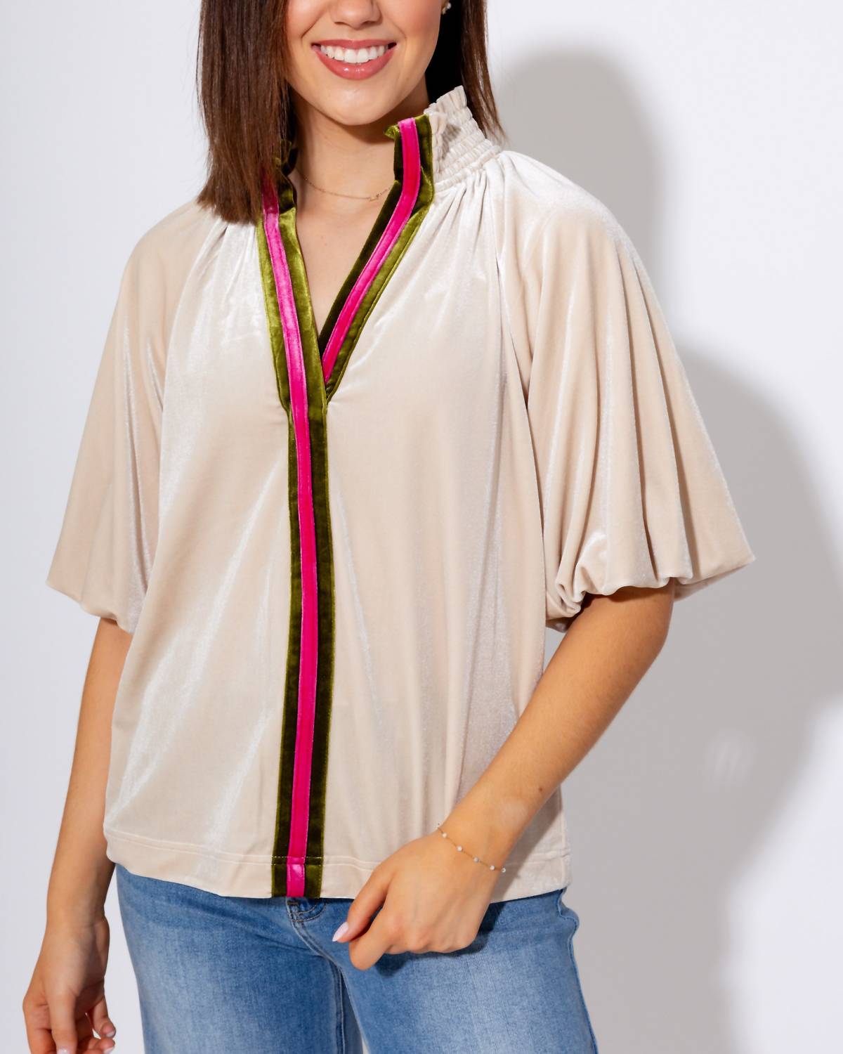 Thml - Split Neck Contrast Placket Blouse