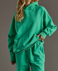 Panache Apparel Relaxed Hooded Sweatshirt in green - women's top - alternate view