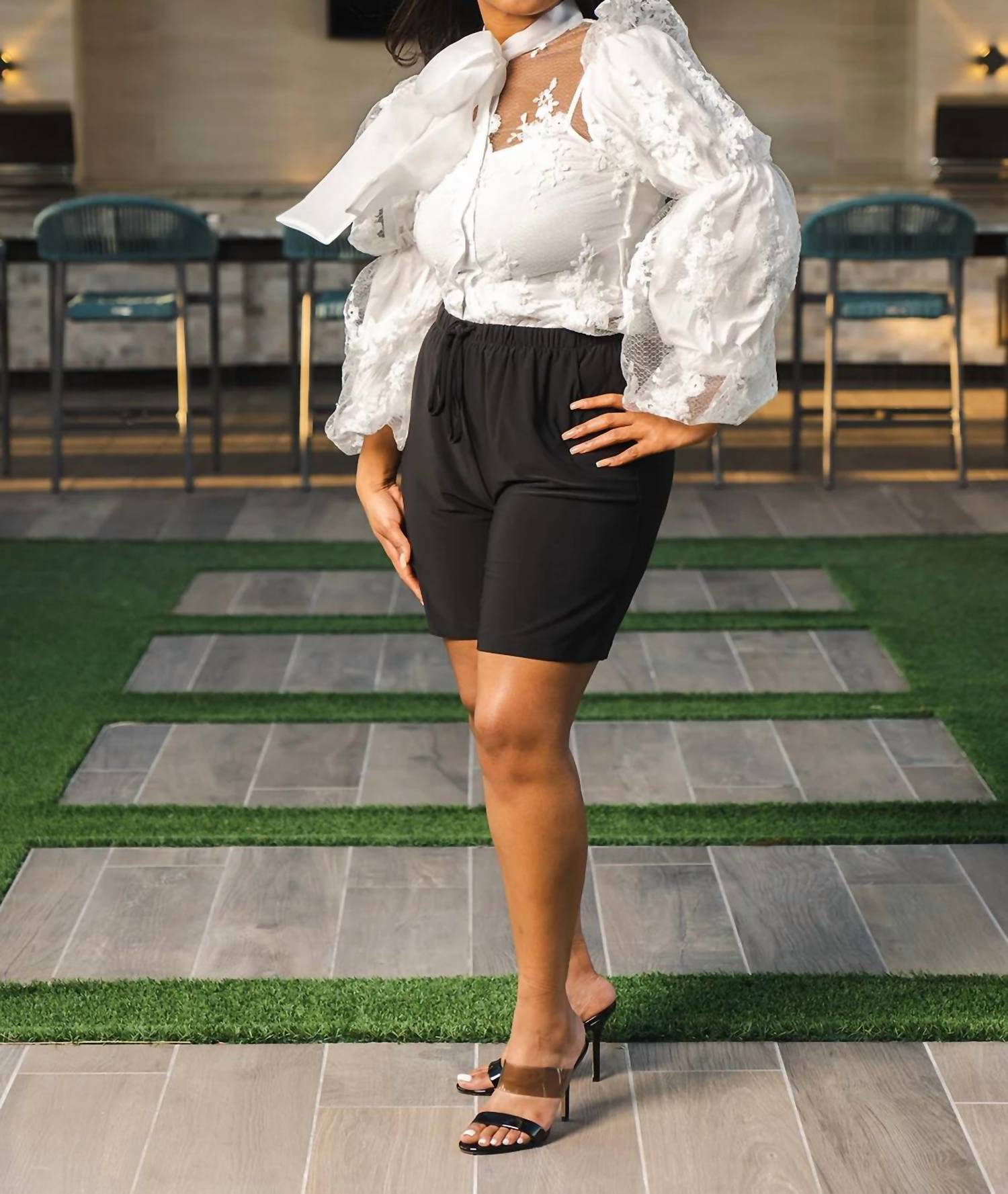 N By Nancy - Sheer Long sleeve Bow Tie Top
