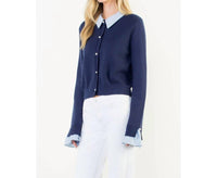 Thml - Pearl Button Mixed Media Collared Knit Top