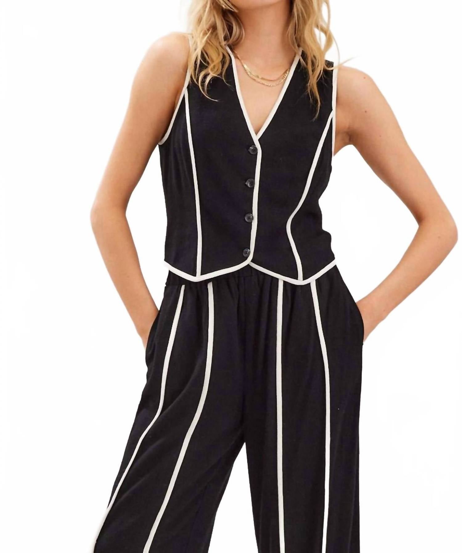 Illa Illa Linen Binding Vest in black - women's jacket