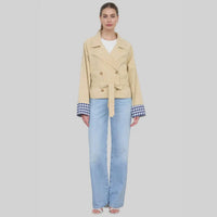 Zoe And Claire - Gingham Cuff Short Trench Coat