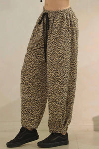 Veveret Leopard Printed French Terry Pant in brown - women's pants - alternate view