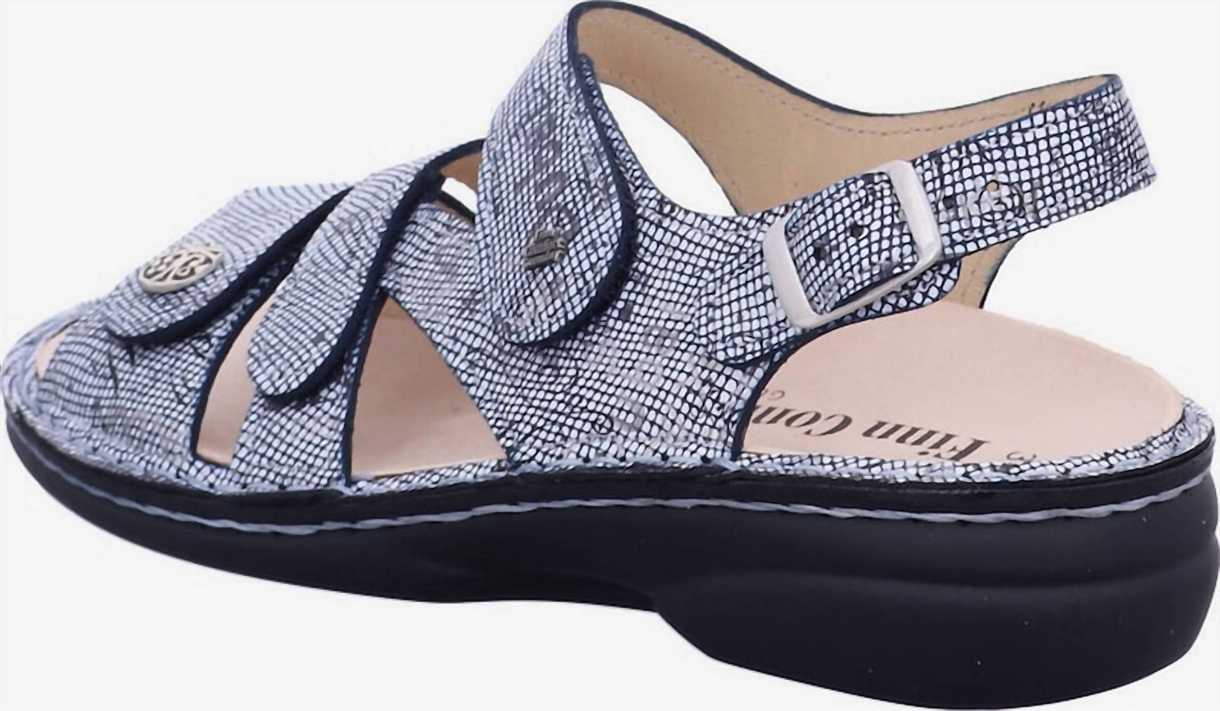 Finn Comfort Women's Gomera Sandal in blue words - women's sandal - detail view