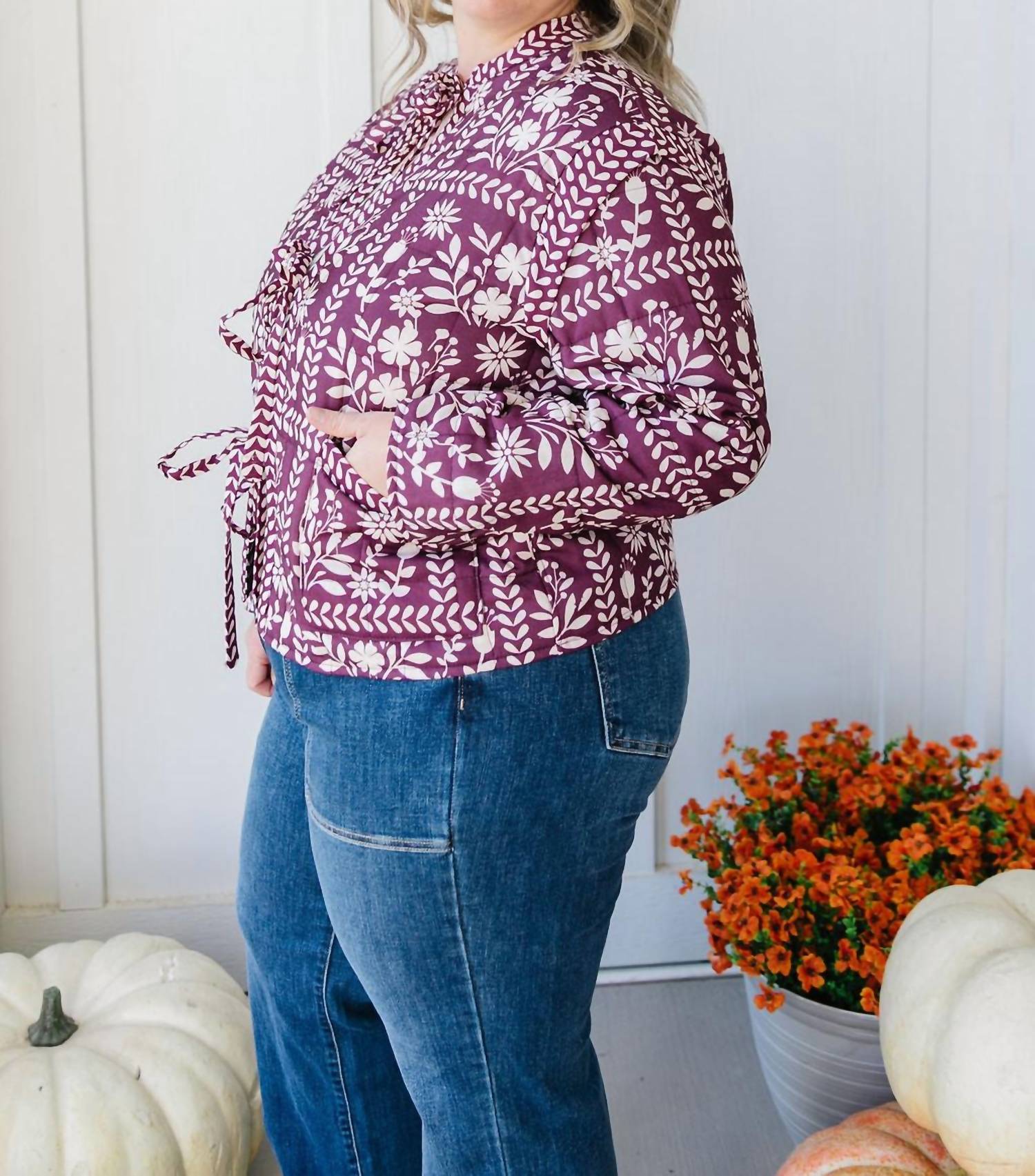 Polygram Priscilla Floral Quilted Jacket in burgundy - women's jacket - alternate view