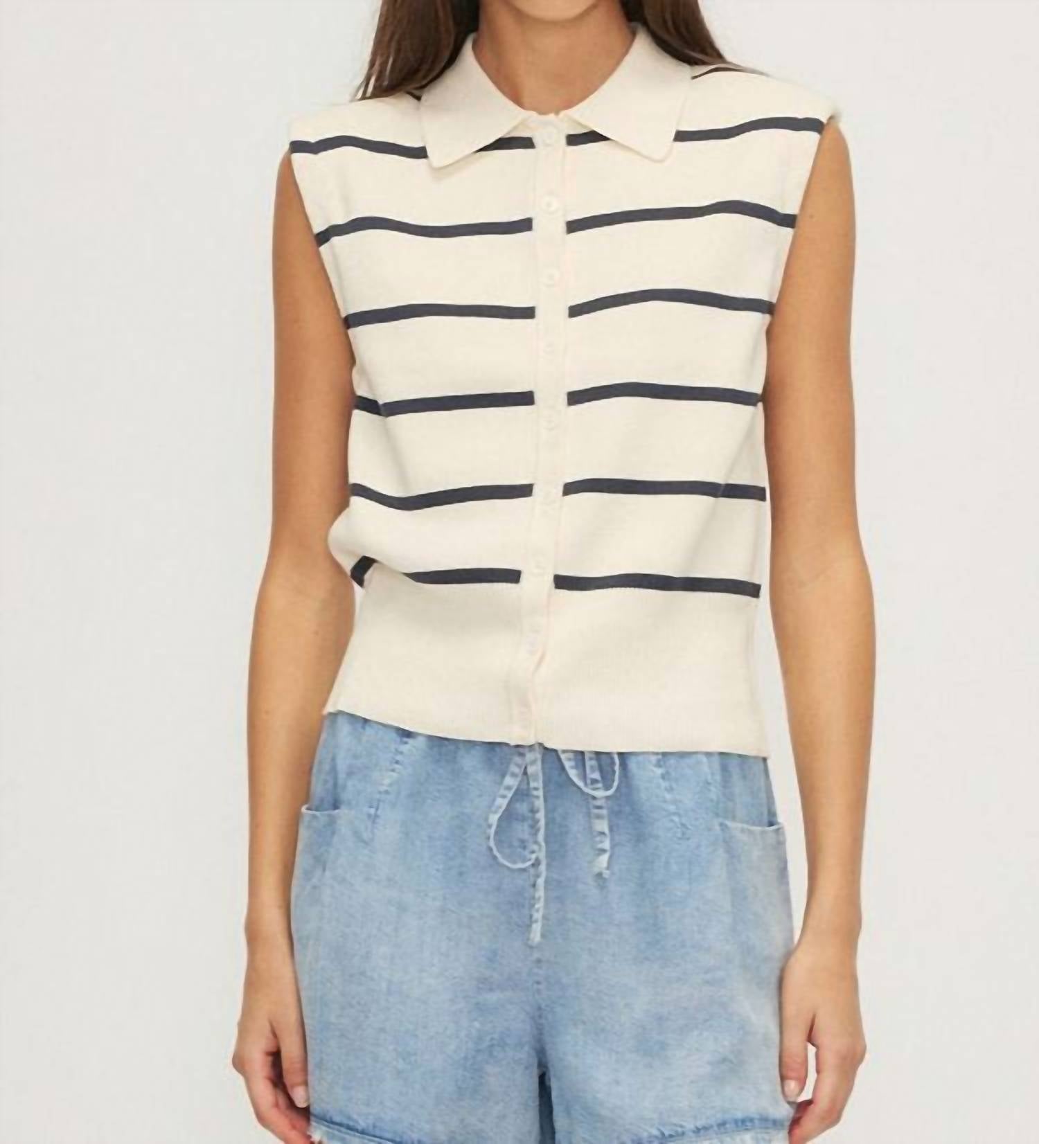 Melissa Nepton - Women's Adella Knit Stripe Button Up Top