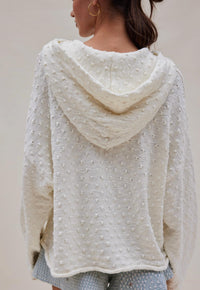 Free People Arya Textured Knit Hoodie in white - women's top - alternate view