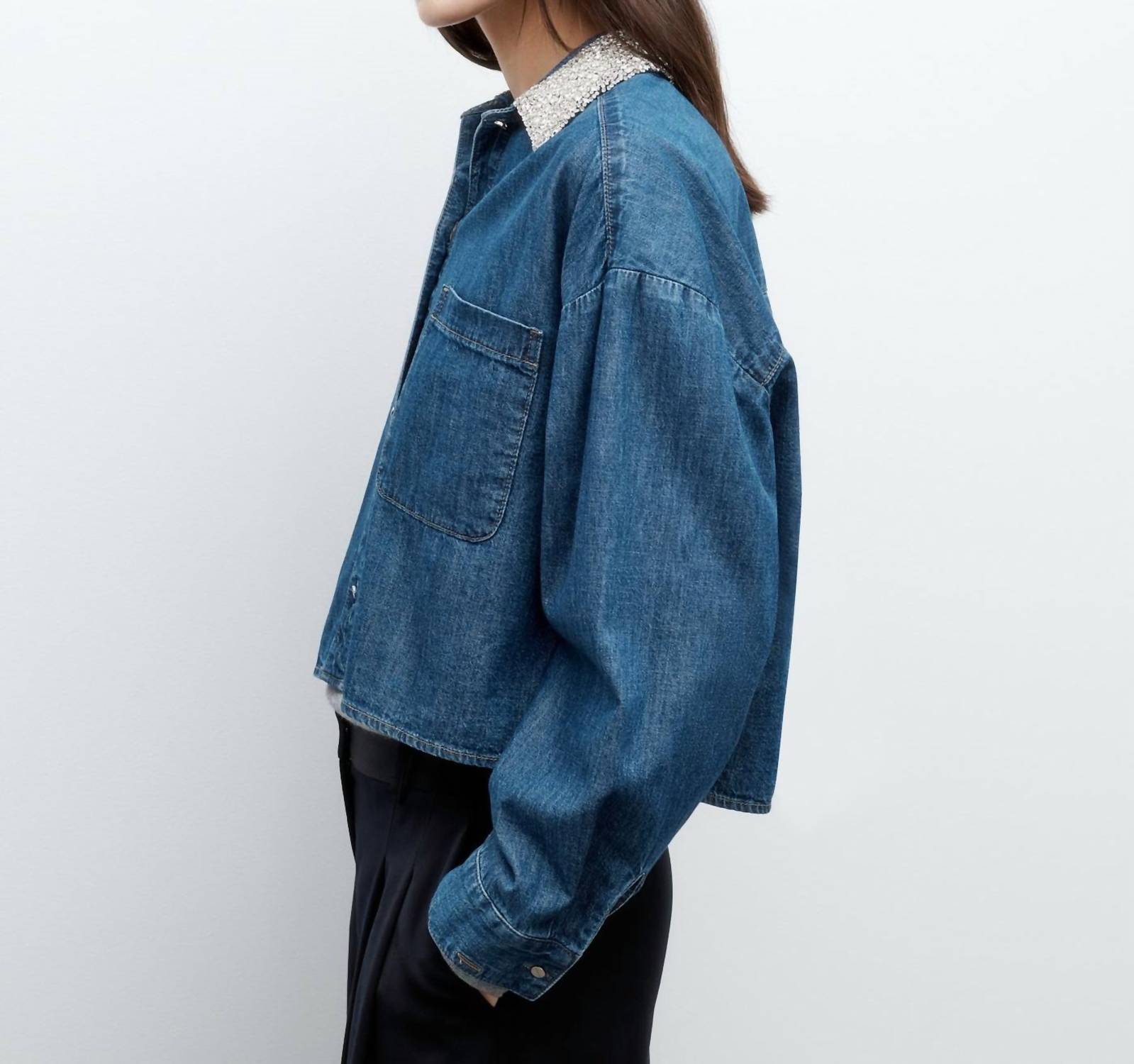 Twp - My Ex's Denim Jacket With Crystal Collar