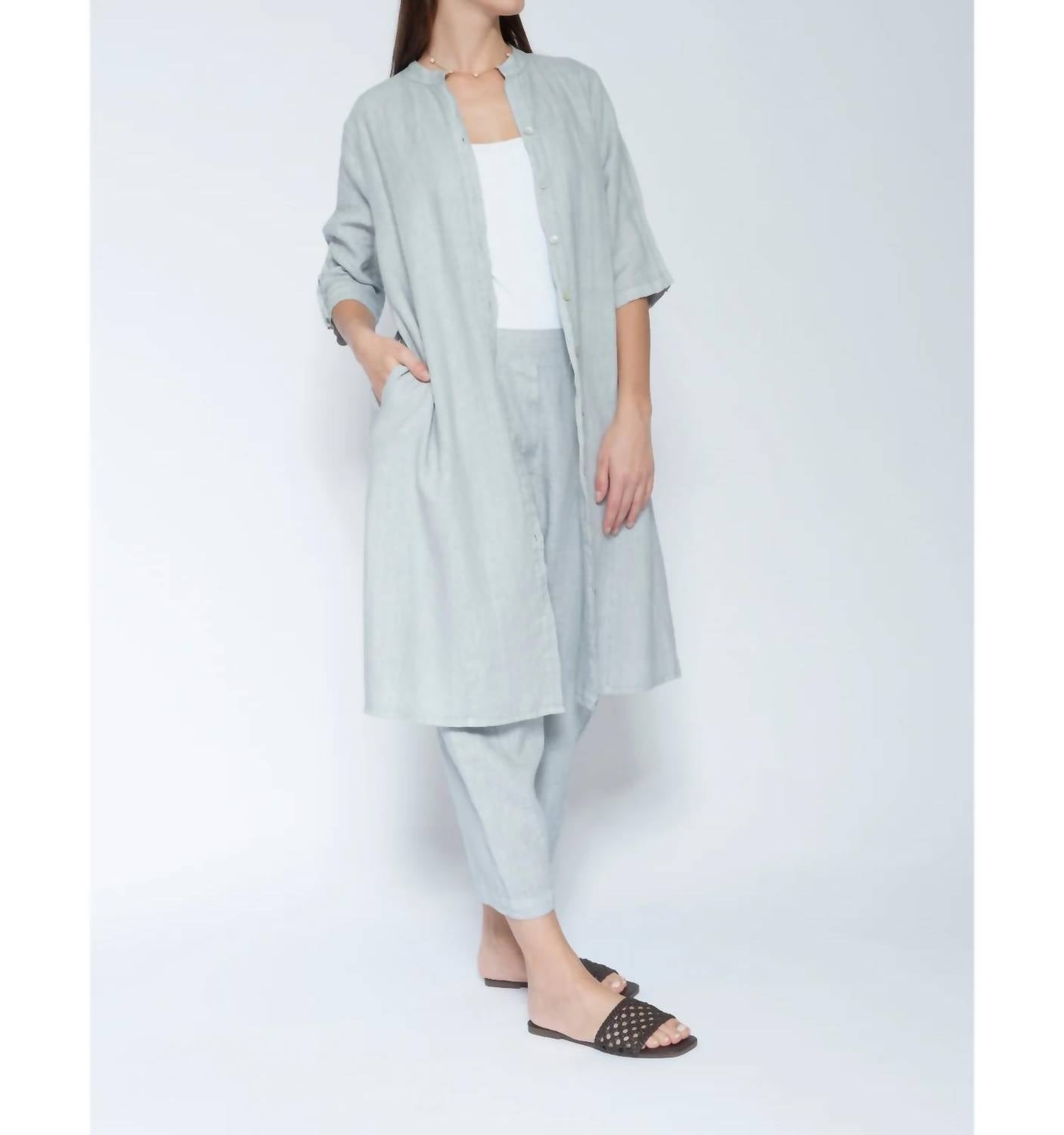 Blueberry - Cinch Waist Long Shirt
