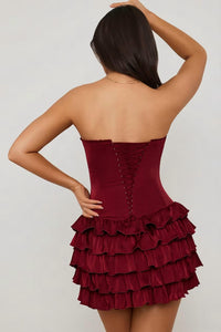 Oh Polly - Bandeau Ruffled Tiered Corset Mini Dress