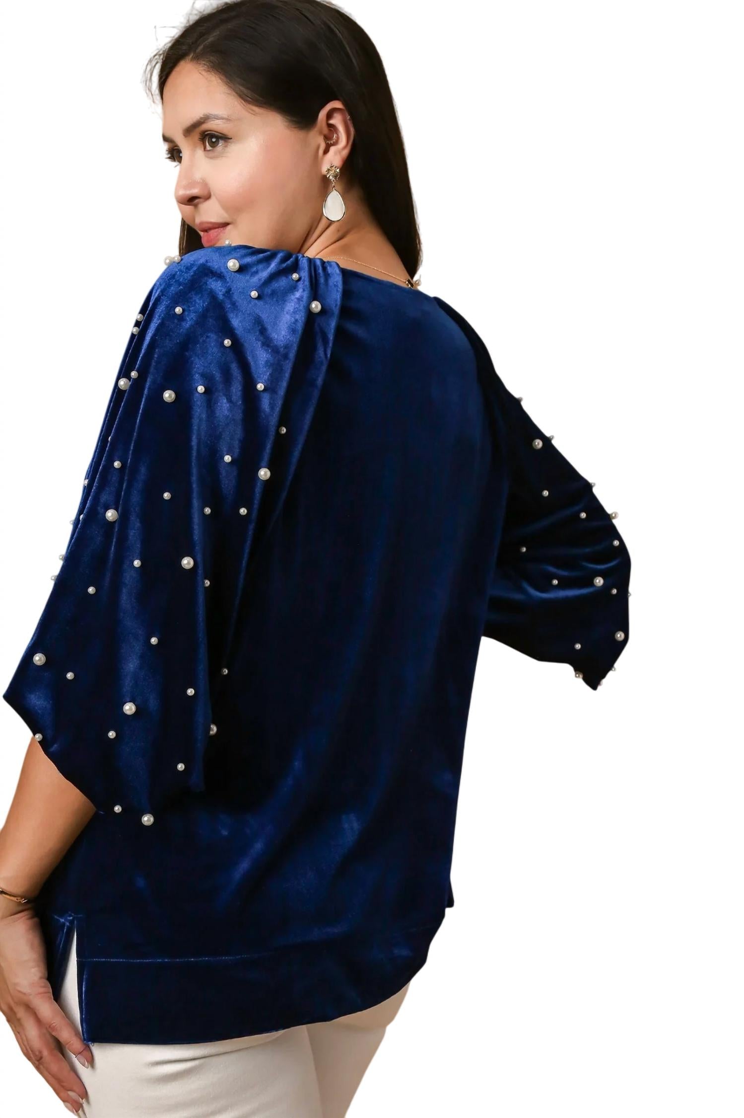 Umgee - Velvet Round Neck With Pearl Sleeves