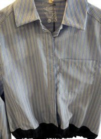 ELAN Women's Button Down Tie At Waist Top in blue stripe - women's shirt - detail view