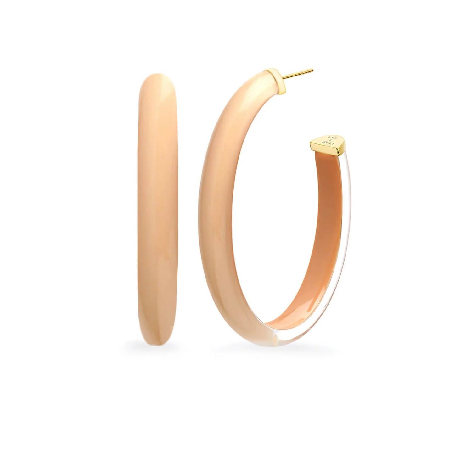 Gold & Honey - Women's Xl Oval Illusion Neutral Lucite Hoop Earrings