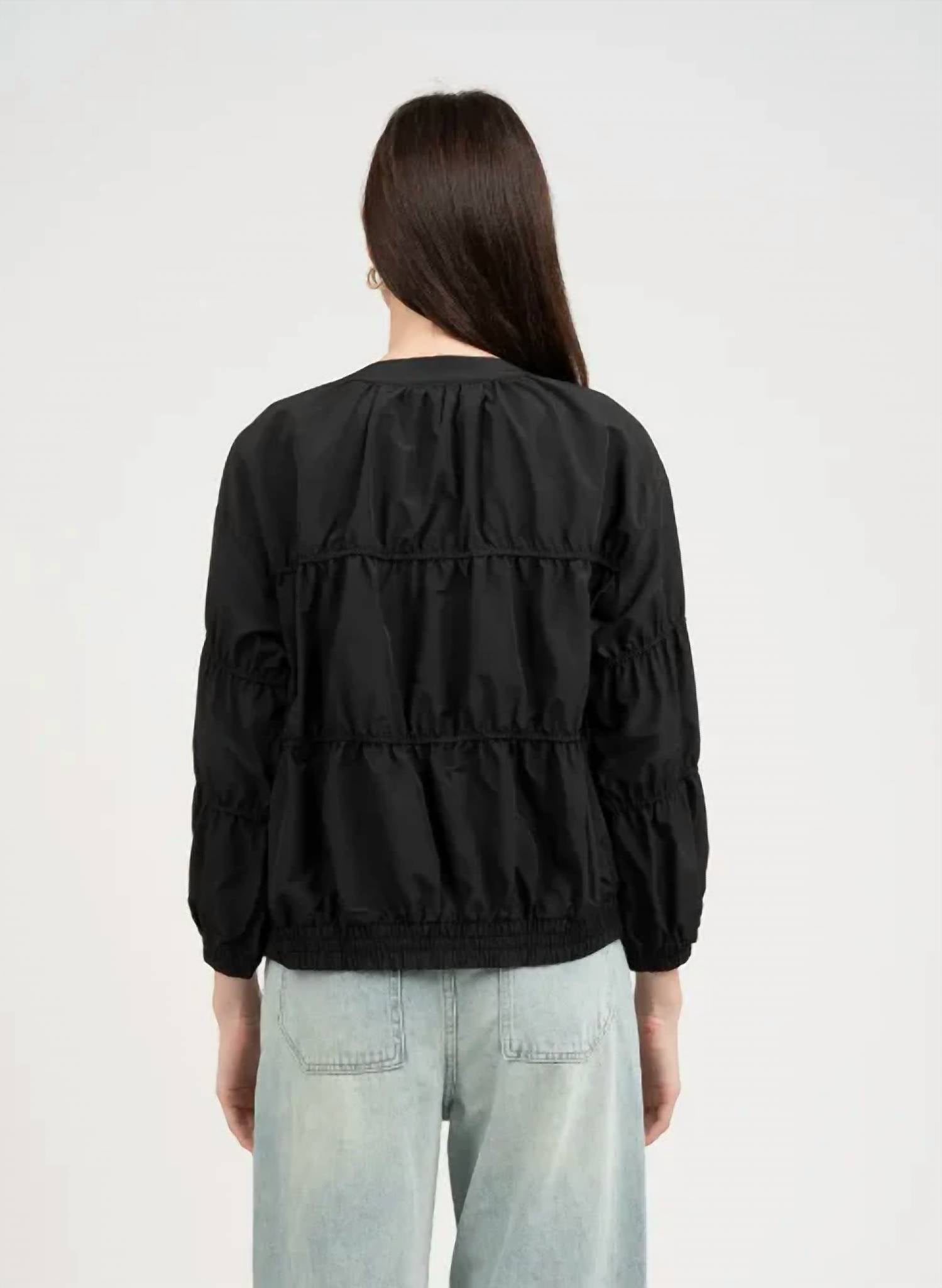 Elle Grey - Elegant Elastic Piping Blouson Jacket