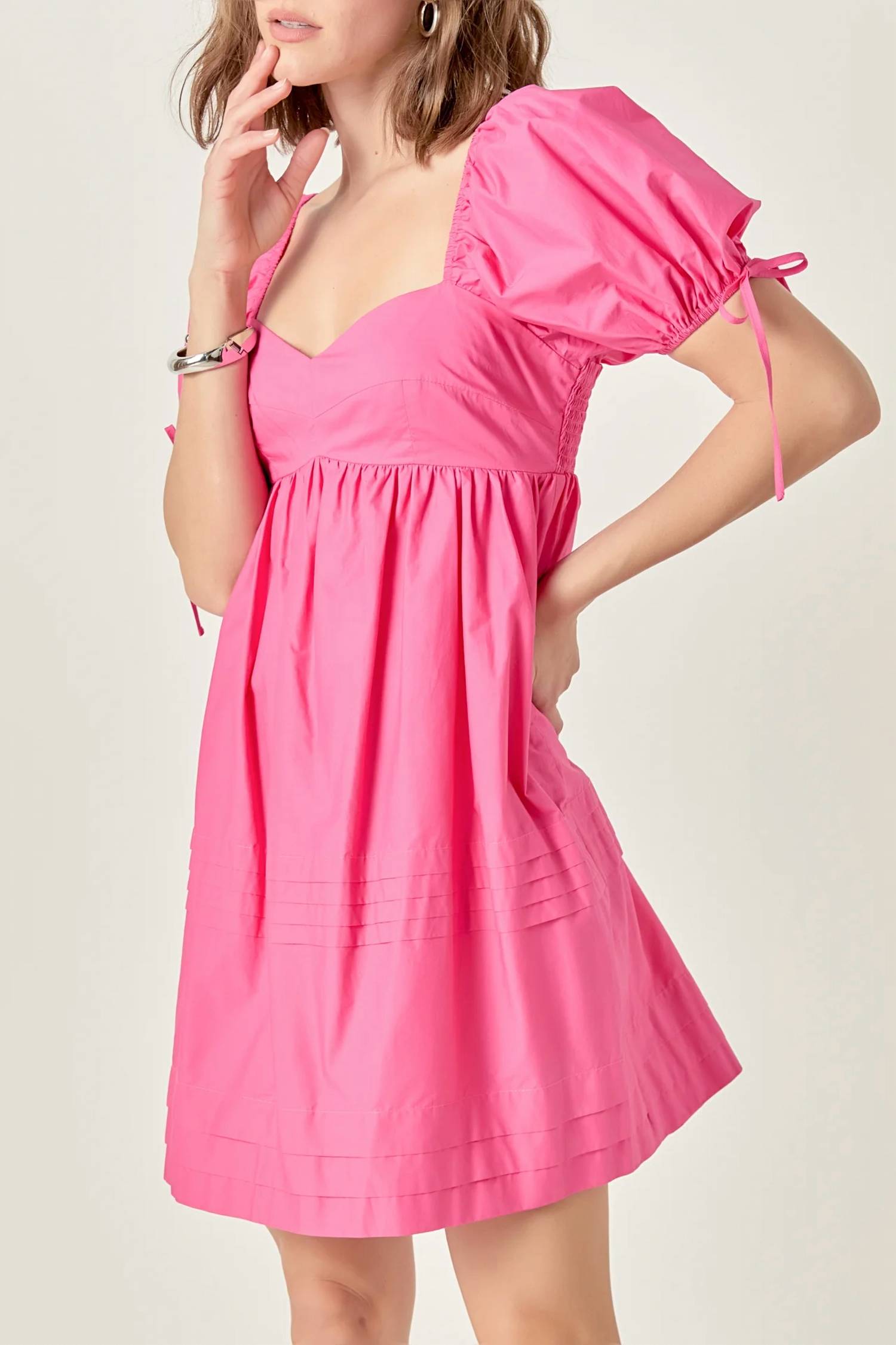 English Factory - Pleat Detail Puff Sleeve Dress