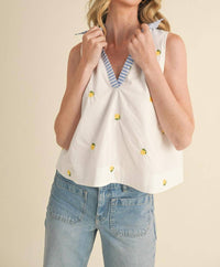 &merci Fruit Pattern Collar Sleeveless Top in lemon - women's blouse