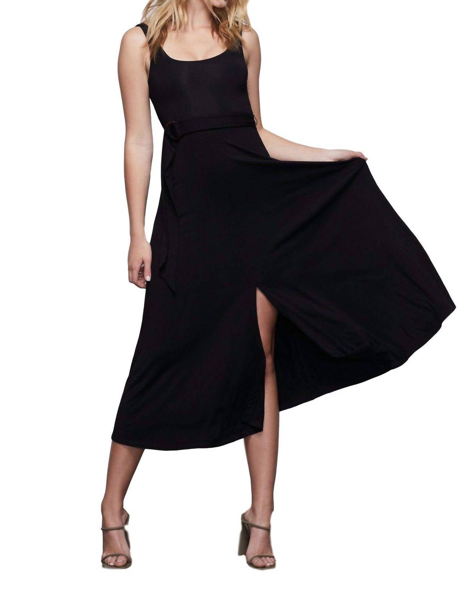 GOOD AMERICAN Belted Open Front Swing Tank Dress in black - women's dress