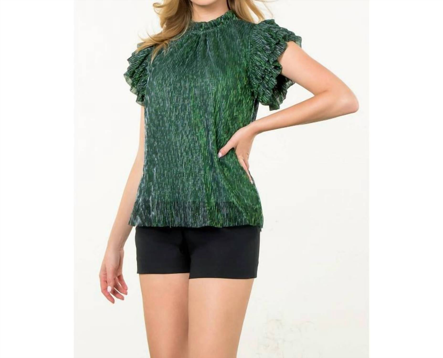 THML Flutter Sleeve Top in green - women's blouse - view 5