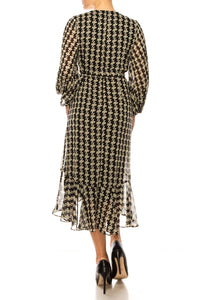 Maison Tara - Faux Wrap Houndstooth Print Midi Dress