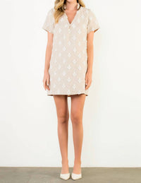 THML Short Sleeve Detailed Dress in beige - women's dress - detail view