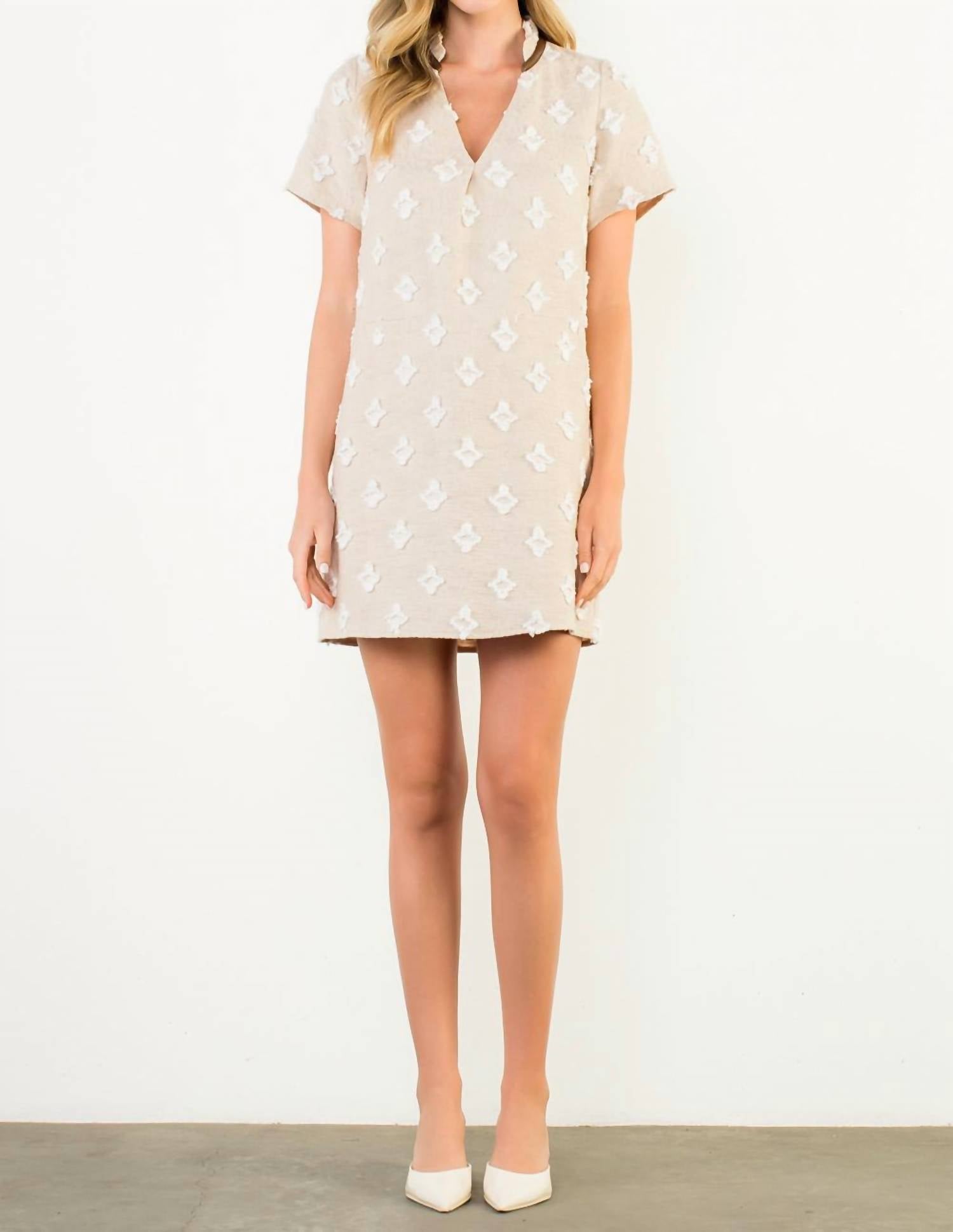 THML Short Sleeve Detailed Dress in beige - women's dress - detail view