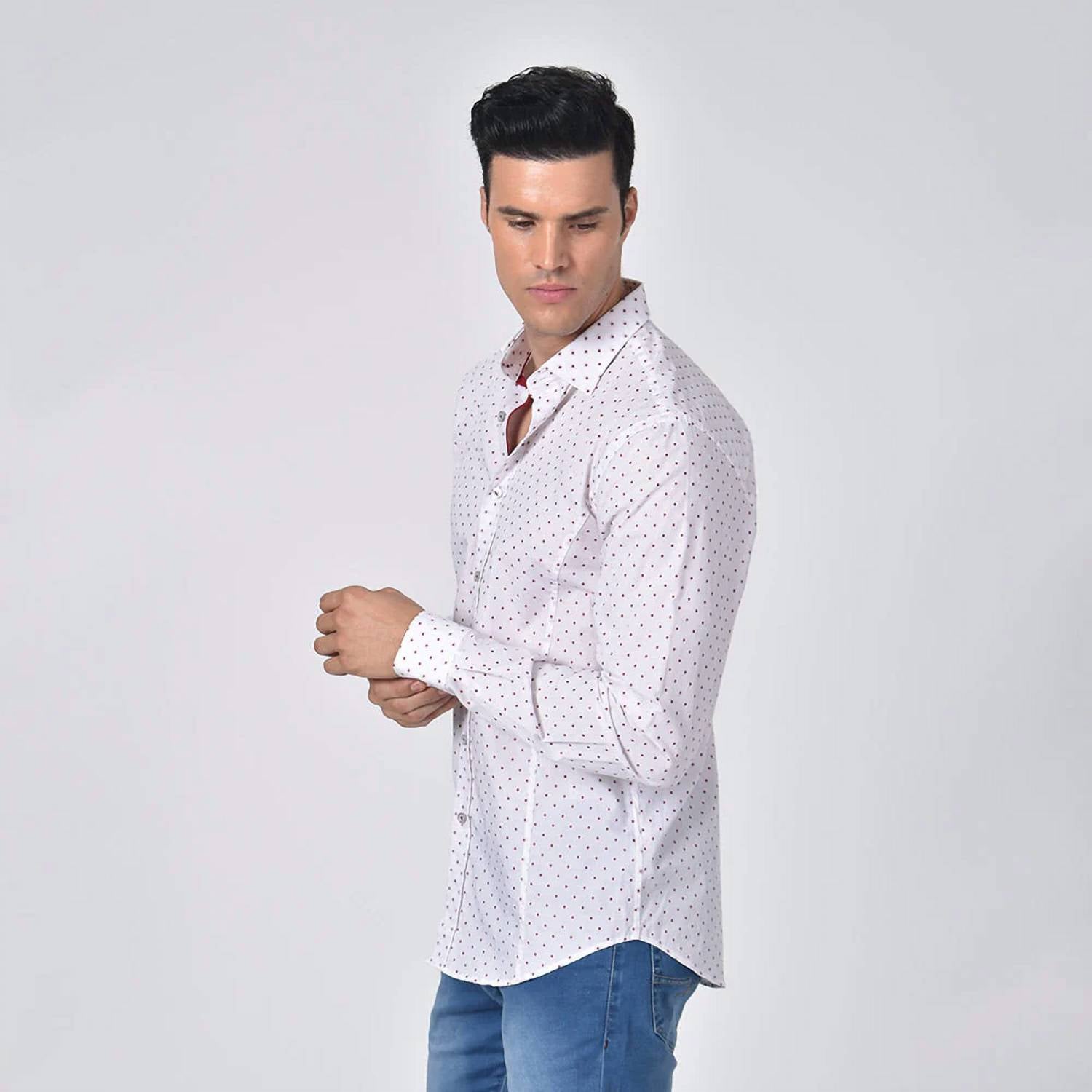 Eight X - Bordeaux Polka Dot Button Down Fil Coupe Shirt