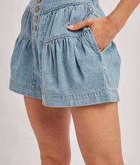 Bluivy - Fluer Pleated Denim Shorts With Pockets