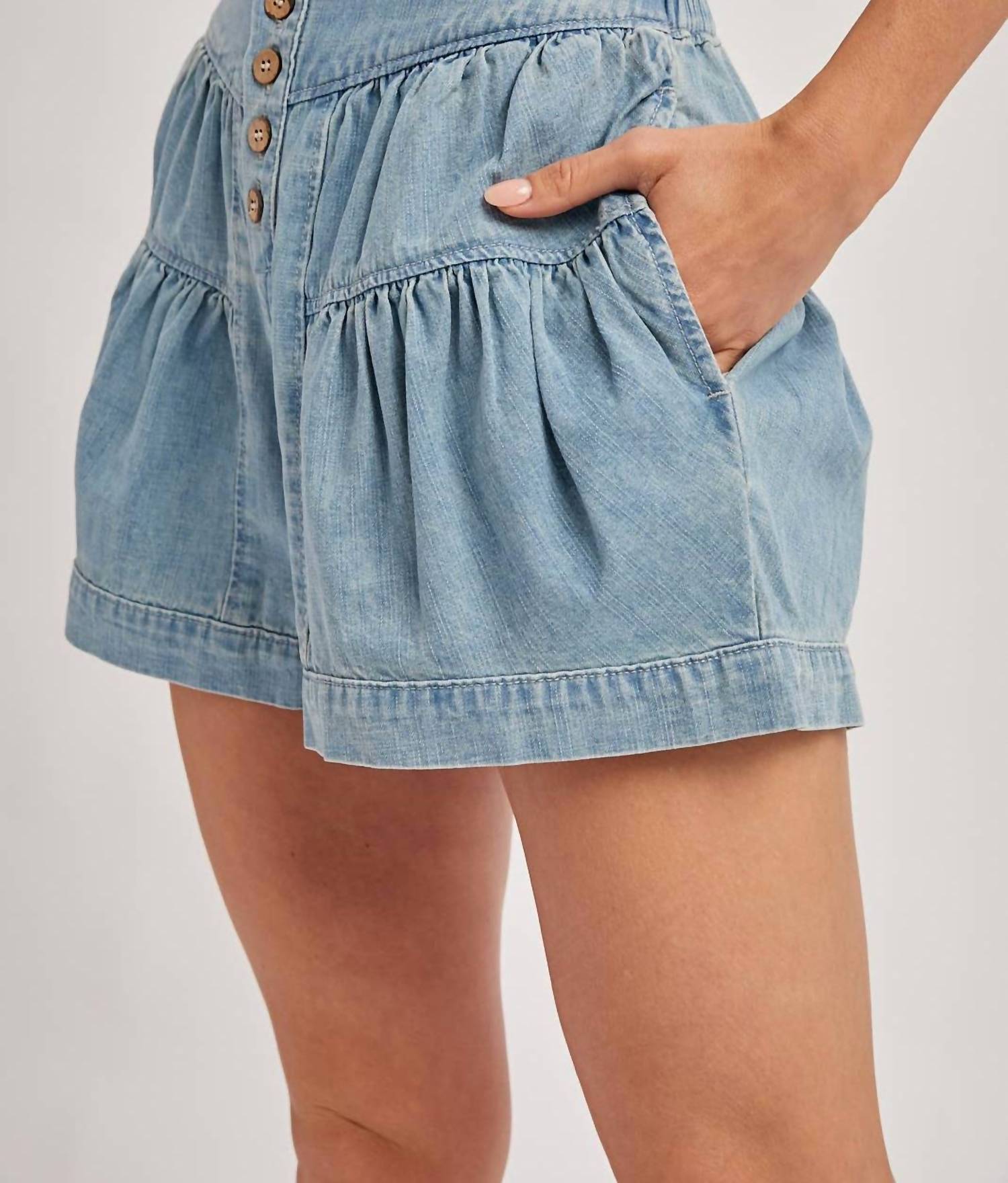 Bluivy - Fluer Pleated Denim Shorts With Pockets