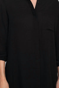 Joan Vass - Collared 3/4 Sleeves Chiffon Crepe Shirt