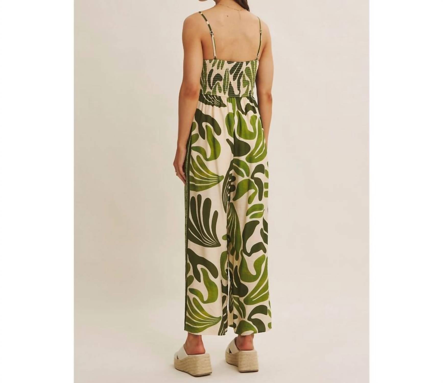 In February - Island Breeze Border Print Knot Front Wide-Leg Jumpsuit