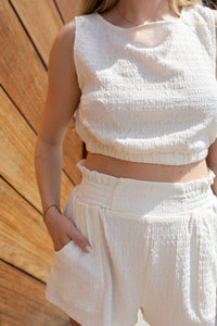 MABLE Linen Delight Crop Top And Short Set in white - women's sleepwear - alternate view