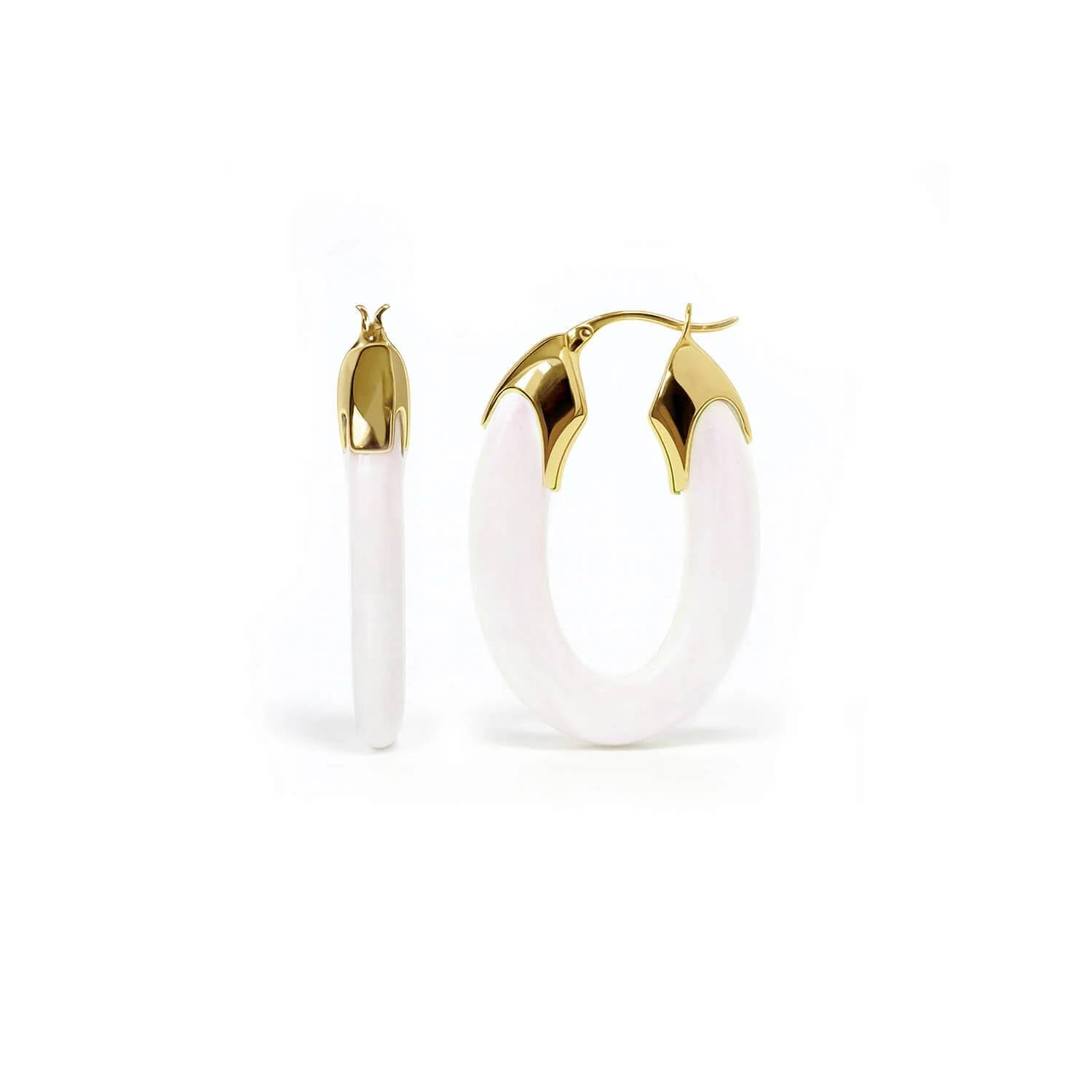 Gold & Honey - Women's Carved Oval Lucite Birthstone Hoop Earrings