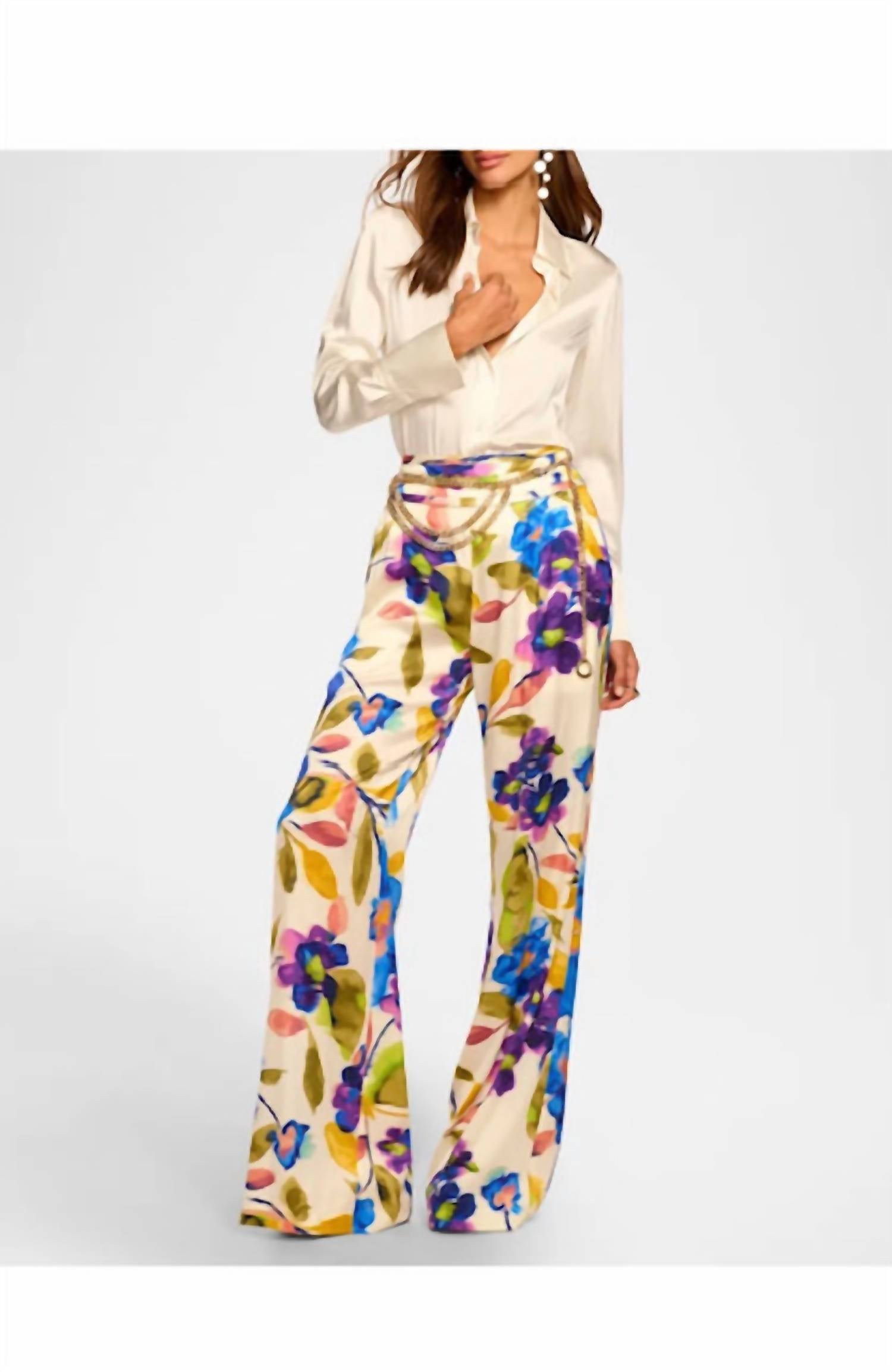 Ramy Brook Joss Printed Silk Wide Leg Pant in ivory floral - women's pants