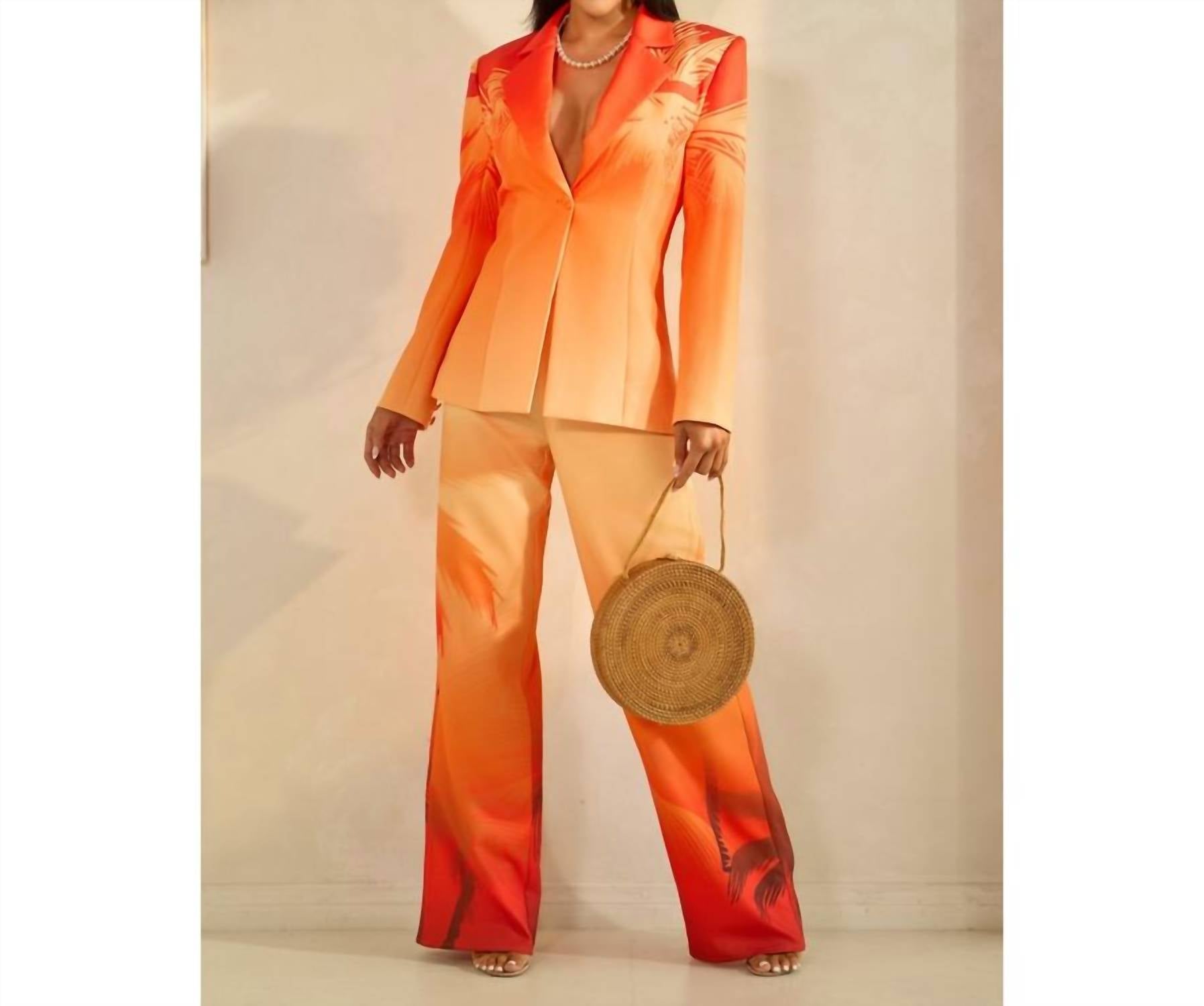 The Sang - Ombre With Palm Tree Print Jacket Set