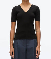 3.1 Phillip Lim - Compact Rib Short Sleece V-neck Top