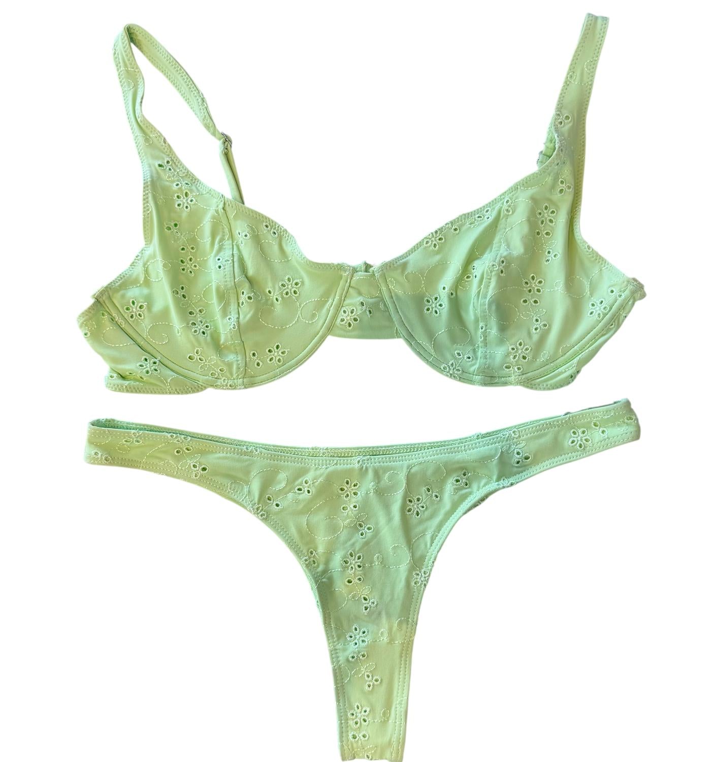 Frankies Bikinis Women's Anna Eyelet Top in mint - women's swimwear - detail view