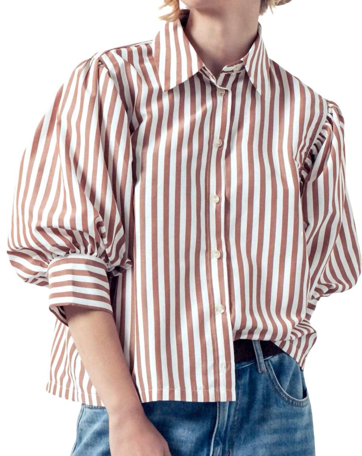Urban Daizy - Puffed Sleeve Stripe Blouse