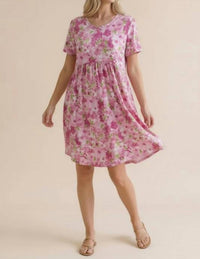 Haptics - Round Neck Short Sleeve Babydoll Floral Dress
