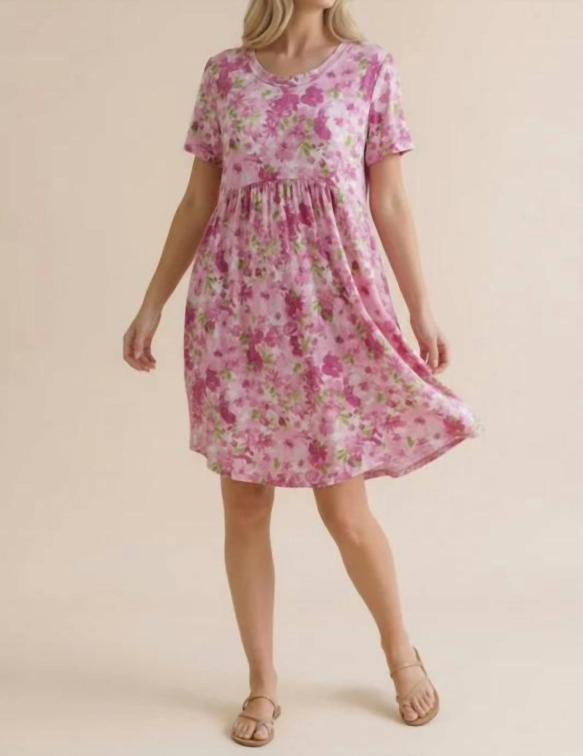 Haptics - Round Neck Short Sleeve Babydoll Floral Dress