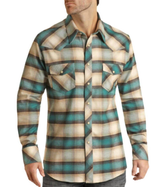 Rock & Roll Denim - Brushed Twill Reflex Plaid Snap Shirt