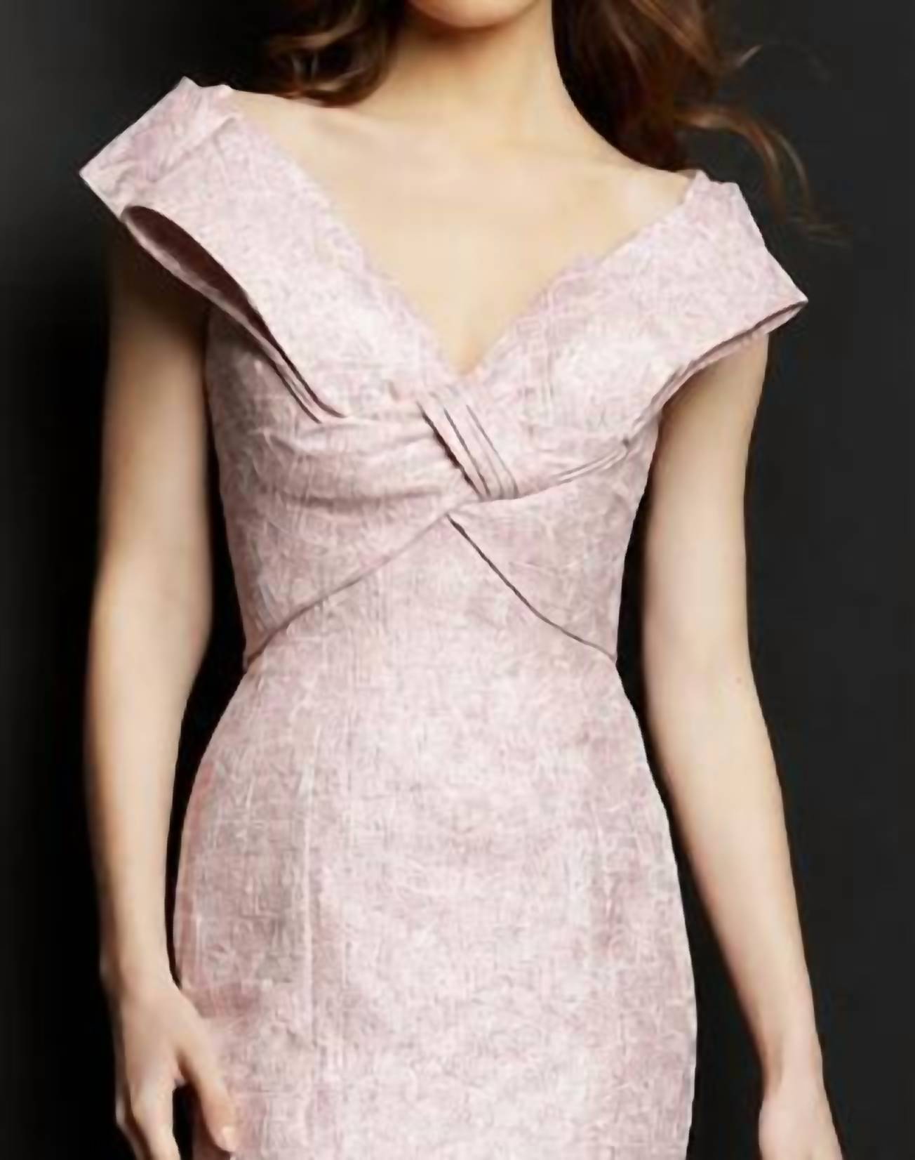 Jovani - Cap Sleeved Bow V-neck Gown