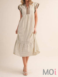 &Merci - Striped Contrast Binding Midi Dress