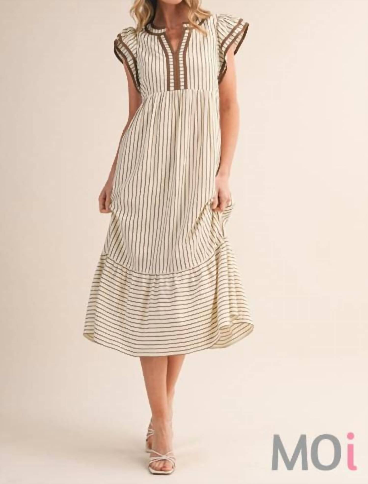 &Merci - Striped Contrast Binding Midi Dress