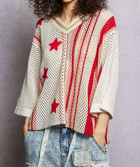 Pol - V-neck Half Sleeve Stripe Sweater Top