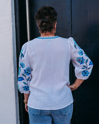Multiples - 3/4 Puff Sleeve Embroidered Top