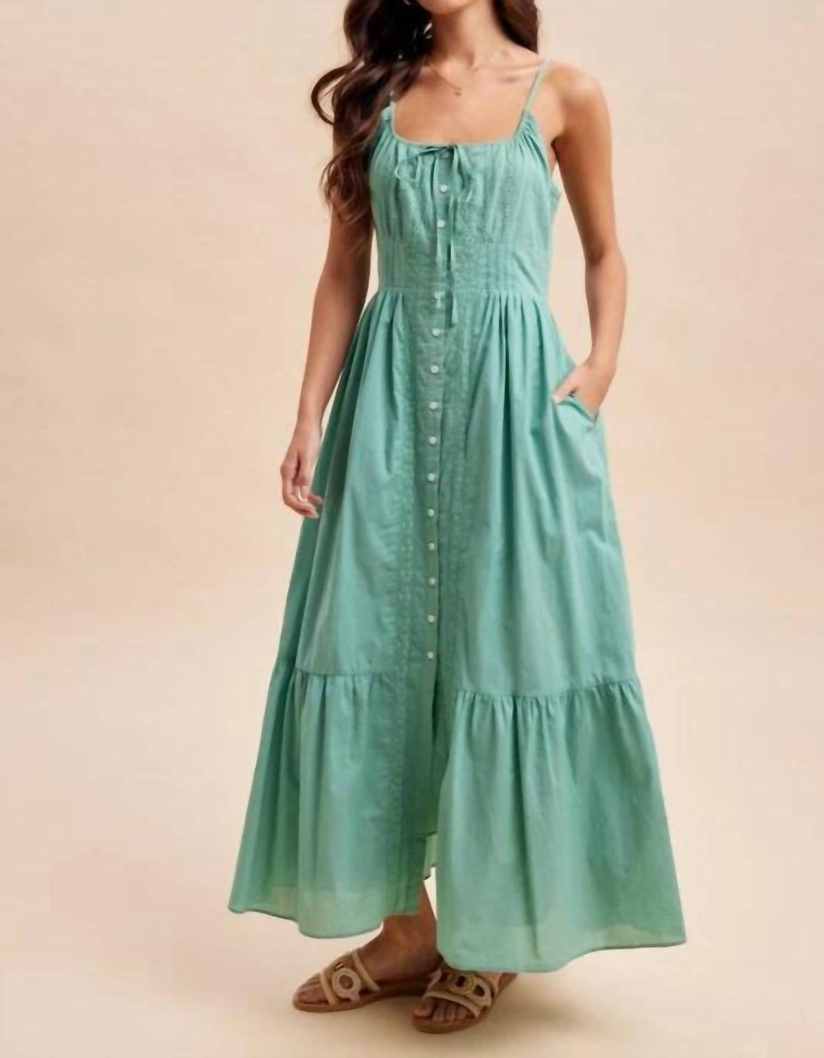 In-Loom - Gathered Cotton Button Down Maxi Dress