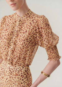 Exquise - Esther Short Sleeves Patterned Chiffon Shirt With Ruffle Piping Detail