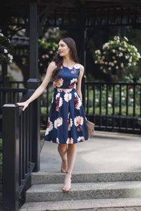 Papillon - Big Floral Print Sleeveless Dress With Box Pleat Skirt