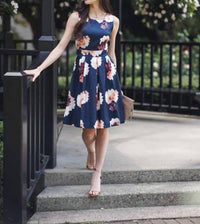 Papillon - Big Floral Print Sleeveless Dress With Box Pleat Skirt