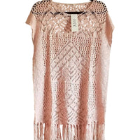 Oddy - Women's Crochet Open Knit Top with Fringe